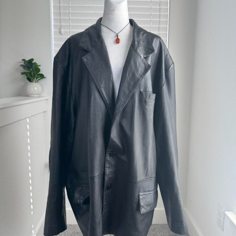 Excelled Black Leather Blazer 🖤 | Relaxed Tailored Outerwear